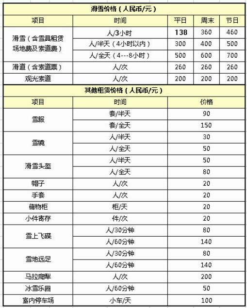 新濠陽光度假村滑雪場滑雪價格2