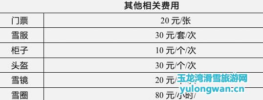 河北唐山京東玉龍灣滑雪場其他費用