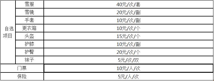 遼寧營(yíng)口何家溝滑雪場(chǎng)自選項(xiàng)目收費(fèi)標(biāo)準(zhǔn)