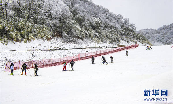 游客在金佛山北坡滑雪場滑雪